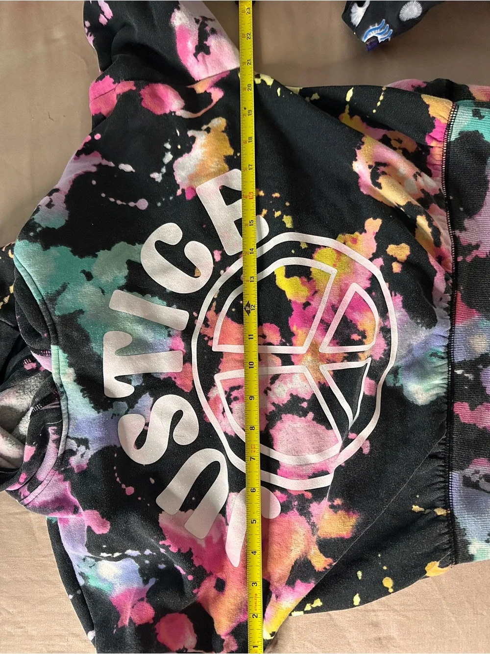 Justice | Girls' Black Baggy Tie-Dye Peace Logo Hoodie | Size Large